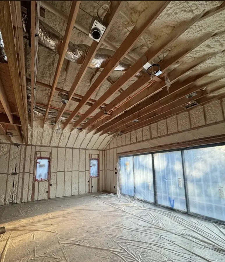 Interior walls and ceiling insulated with spray foam during new construction in Sparks